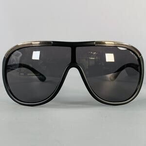 TOM FORD Farrah Black Silver Acetate Shield Sunglasses